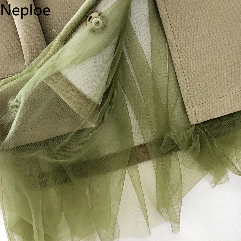 Neploe темперамент патч сетки короткая куртка для женщин отложной воротник с длинным рукавом один груди Casaco карман свободный Chaqueta 47285