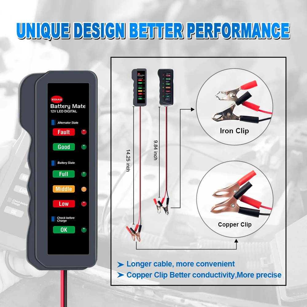 EDIAG Mini 12V ~ 24V тест на автомобильную батарею BM310/BM320/BM410/BM420 Цифровой 6 светодиодный