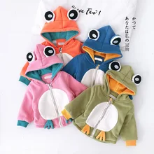 Плюшевый пуловер с капюшоном для девочек; осеннее Детское пальто; милая детская одежда с лягушкой; плюшевый теплый топ