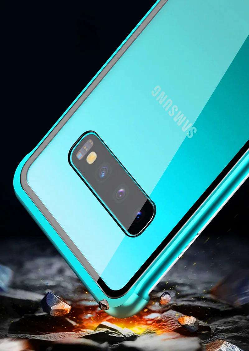 Новое поступление, чехол для телефона, чехол для samsung S10 Plus, роскошный алюминиевый бампер, прозрачное стекло, полное покрытие, пуш-ап