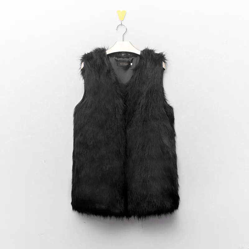 Women's warm coat fashion vest vest women's wild mid-length long sleeves imitation fur coat women's casual top vest