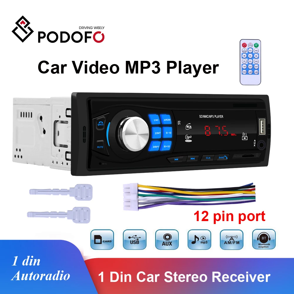 Автомагнитола Podofo 1 Din 12 В Bluetooth FM Aux|bluetooth car stereo radio|bluetooth stereocar |