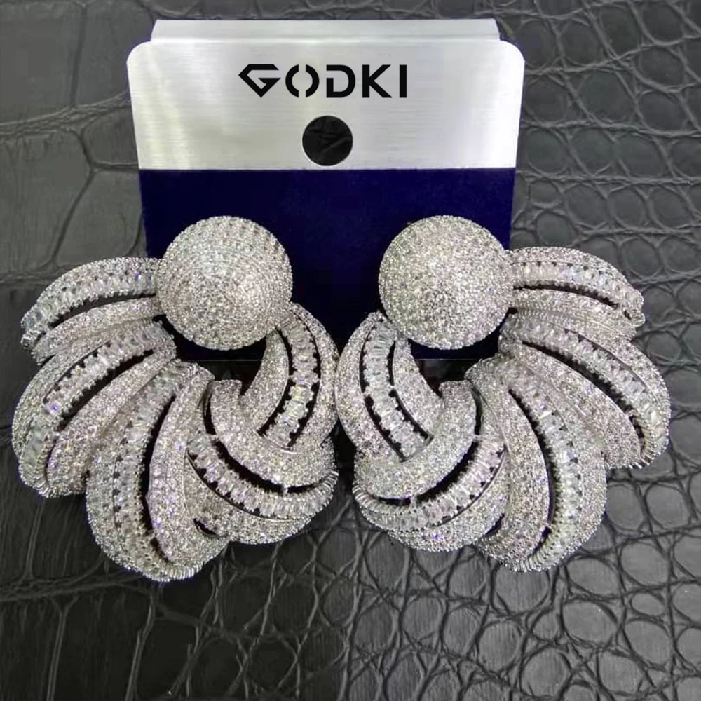 Silver GODKI, роскошные африканские серьги-гвоздики для женщин, свадебные индийские ювелирные изделия для невесты, серьги с кубическим цирконием - Окраска металла: Silver