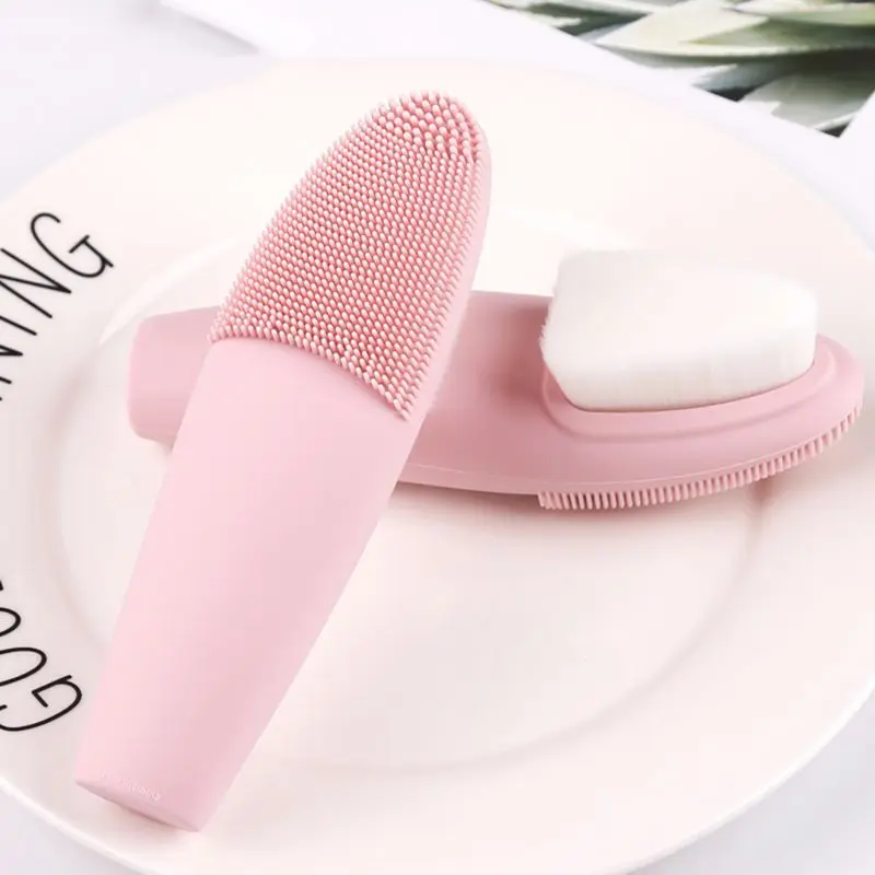 2 in 1 Double-Sided 3D Silicone Facial Brush Soft Bristle Facial Cleansing Exfoliating Instrument Deep Pore Cleans Massager