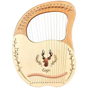 

Cega Lyre Harp,19 String Solid Wood Lye Harp with Carry Bag Portable Lyre 19 String Unique Patterns Carved Phonetic Symbols