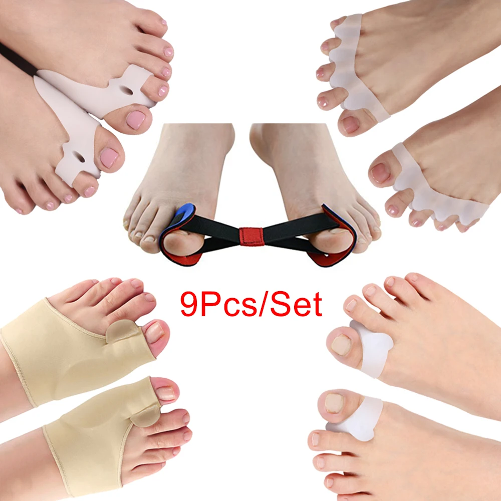 

9Pcs/Set Bunion Corrector Hallux Valgus Big Toe Separators Straightener Hammer Toe Spacers Protector Pain Relief Foot Care Tool