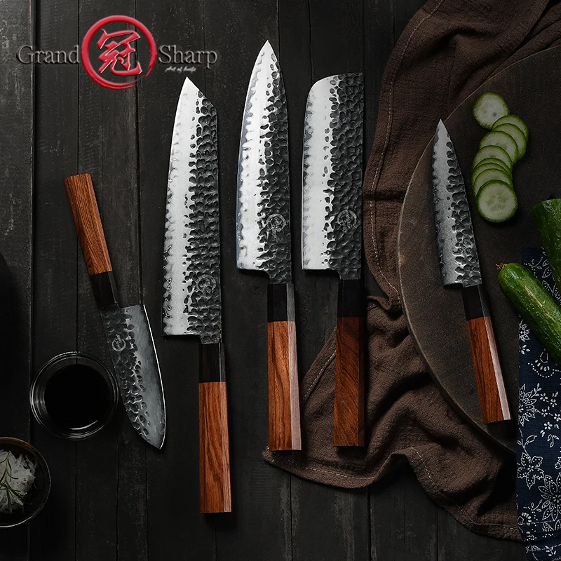 

Japanese Chef Knives Set 2 Layers AUS-10 Steel Meat Cleaver Salmon Fish Filleting Santoku Utility Knife Professional Grandsharp