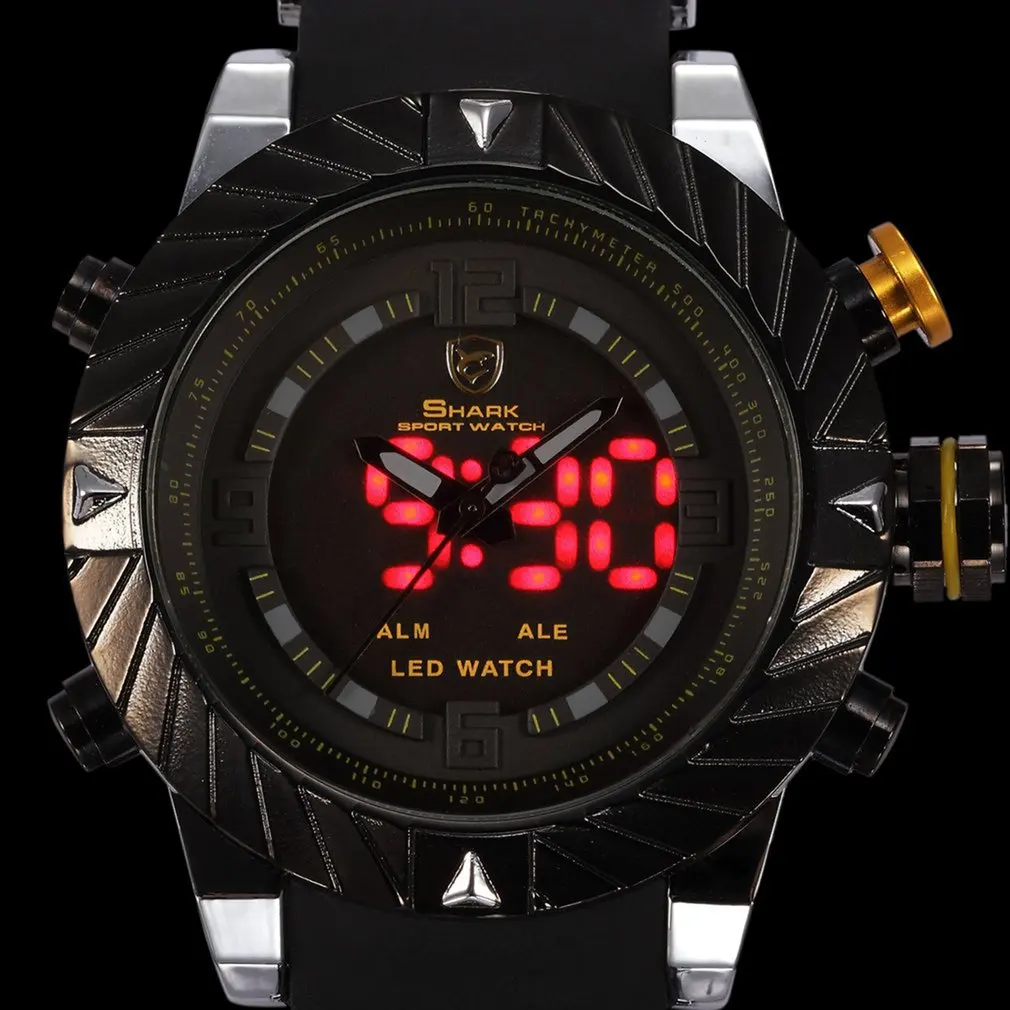 Goblin Shark спортивные часы 3D логотип Dual Move для мужчин t водонепроницаемый полностью черный Аналоговый Силиконовый Ремешок Модные мужские повседневные наручные часы/SH165 - Цвет: Yellow SH168
