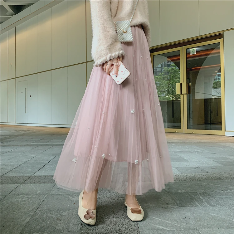 Colorfaith Женская осенне-зимняя Тюлевая длинная юбка в стиле ампир Повседневная Корейская Стильная Милая модная женская элегантная юбка SK7015