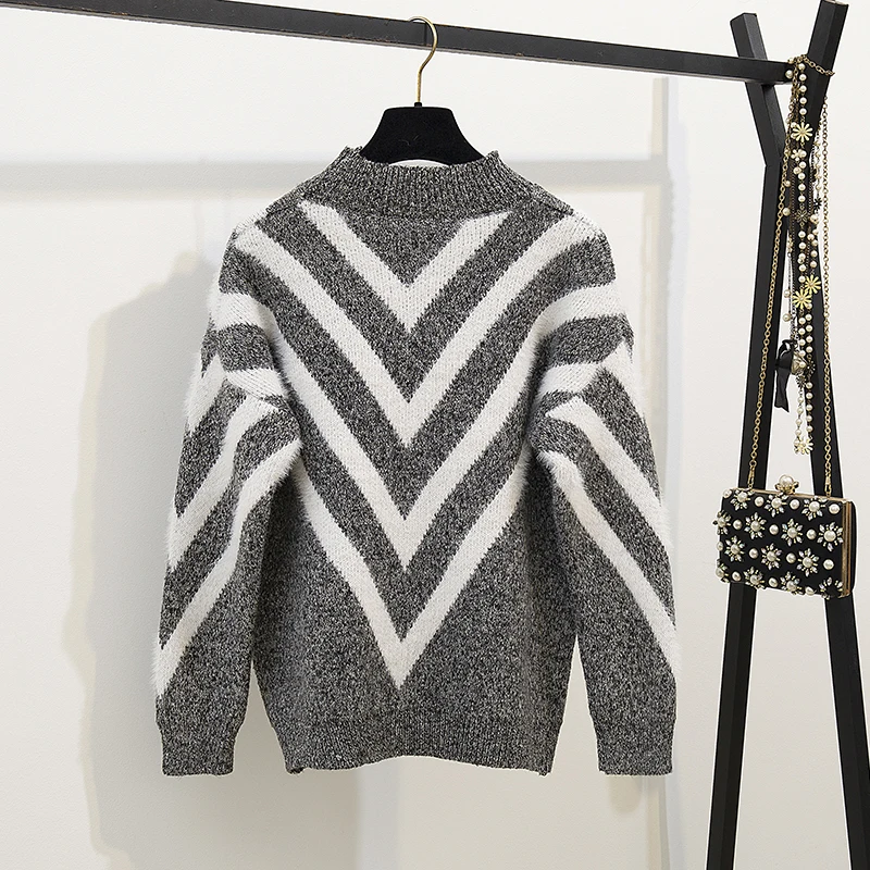 HAMALIEL женский свитер шорты Комплект Осень Зима популярная цветная полоска трикотажные свободные пуловеры+ твидовая клетчатая высокая талия набор брюк
