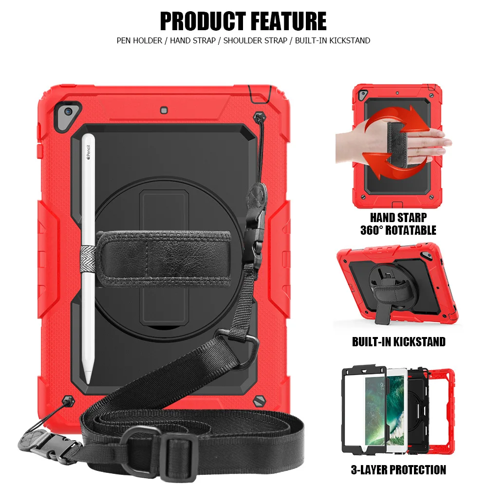 Case for Apple iPad 9.7 6th generation Tablet Kids Safe Shockproof Armor Cover Hand Strap Neck Strap for Air 2 Pro 9.7