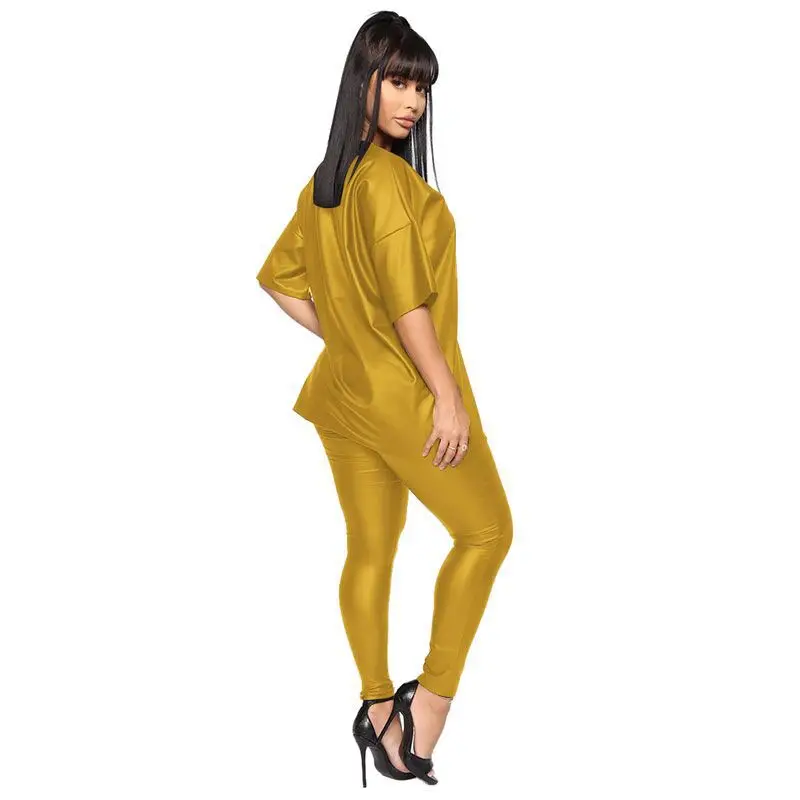 Сексуальный женский комплект Adogirl из искусственной кожи Однотонная футболка и