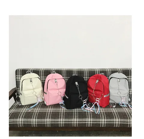Chain Canvas female book bag backpack 5pcs/set school bag schoolbag travel pack fashion Tassel women teenage teenagers girl