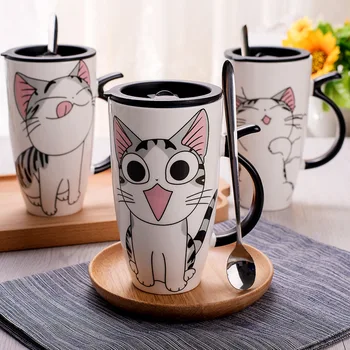 

Creative Personality Ceramic Coffee Mugs With Lid Straw Cartoon Lovely 500mL Water Bottle Home Office Milk Cat Drinking Cup
