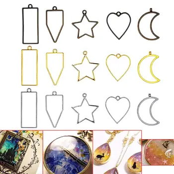 

15 Pcs/set DIY Crystal Glue Hollow Five-pointed Star Moon Heart Rectangle UV Epoxy Metal Frame Mold Pendant Jewelry Making Craft