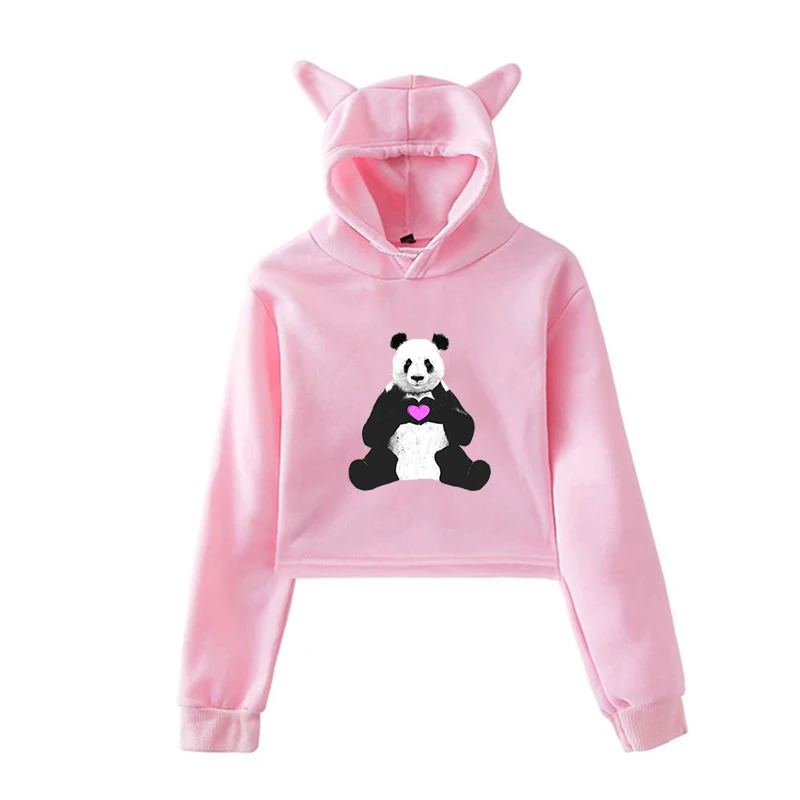 Kawaii Panda Harajuku Толстовка уличная толстовка женская розовая одежда толстовки в стиле хип-хоп одежда для девочек зимние топы с длинными рукавами - Цвет: 1