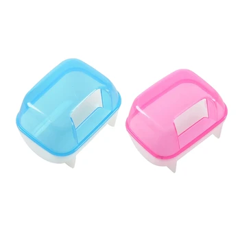 

2 Pcs Pet Hamster Bathroom Bath Sand Room Sauna Toilet White 10X7X7cm Blue & Pink