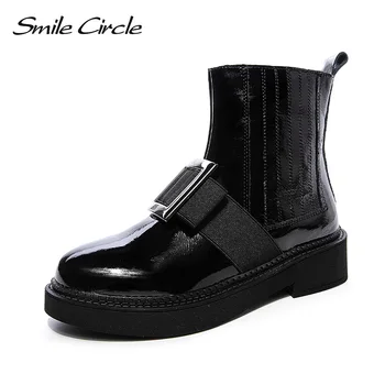 

Smile Circle Chelsea Ankle boots Women Platform Shoes Autumn Front zipper British style Women Casual Ladies Booties 2019