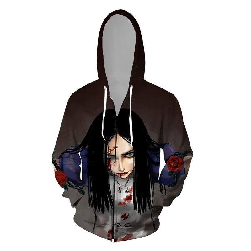Игра Alice Madness Returns косплей костюм хип хоп 3D печать толстовки для женщин и мужчин Хэллоуин вечерние толстовки на молнии пальто куртка