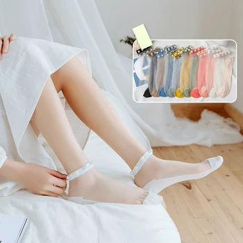 

Spring and summer new ladies breathable pearl glass silk socks Japanese Candy Color Casual Student's Socks