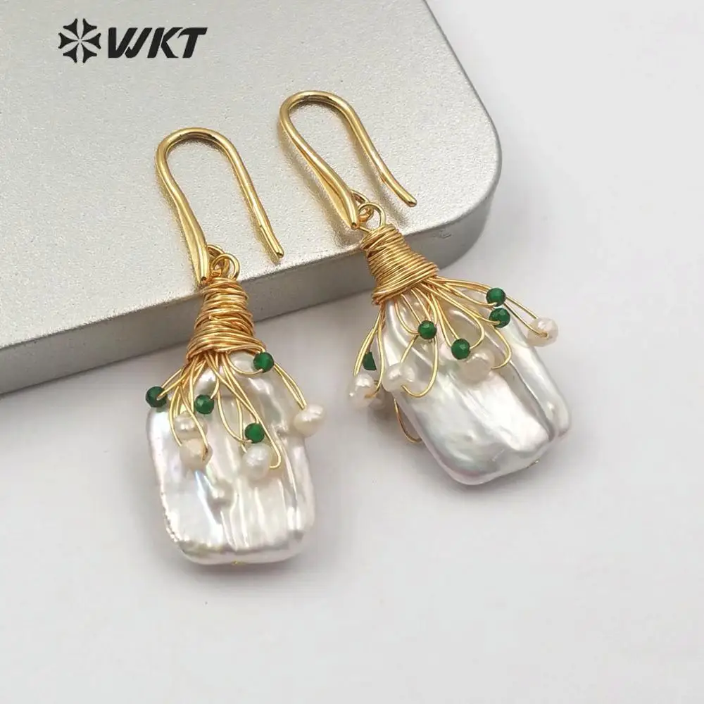 d WT-E585 серьги из натурального жемчуга с каменными бусинами квадратной формы женская летняя сумка для пляжа серьги золотые ювелирные изделия подарок - Окраска металла: d