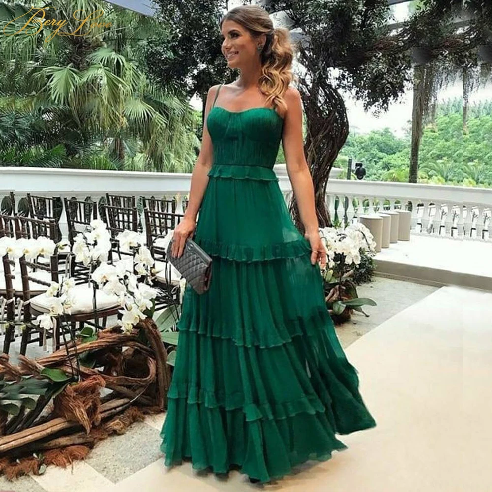 BeryLove, приличное зеленое вечернее платье,, на бретельках, vestidos de fiesta, мнущиеся шифоновые платья, многослойное платье, новые платья для выпускного вечера