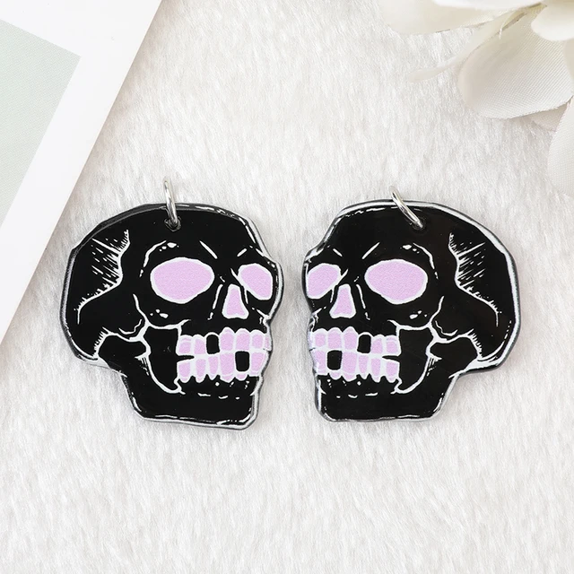 10Pcs Pastel Goth Witchy Charms Spooky Creative Acrylic Skull Cat Bat  Pendant For Earring Necklace Diy Making