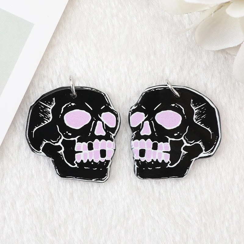 24Pcs Pastel Goth Black Witchy Charms Spooky Creative Acrylic Skull Cat Bat  Pendant For Earring Necklace Diy Making