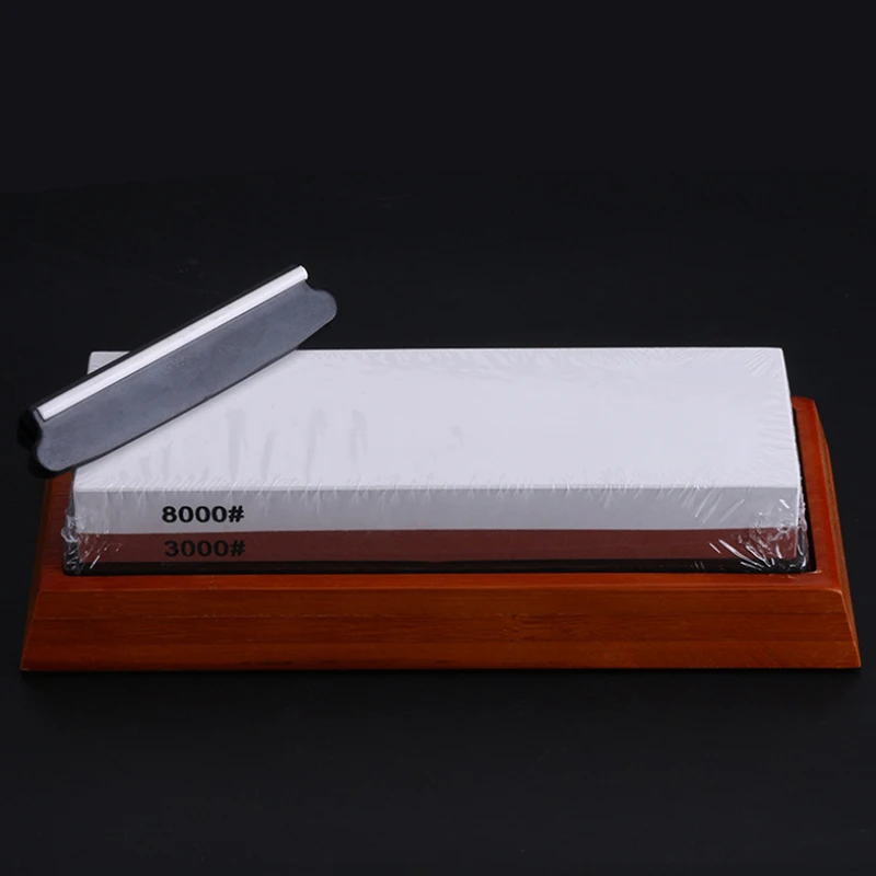 Sharpening Stone 3000& 8000 Grit- Double Sided Whetstone Set for Knives with Non-Slip Bamboo Base and Free Angle Guide