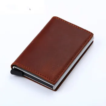 

YAMBUTO 2020 Genuine Leather Wallet Card Holder Vintage Purse Crazy Horse Leather Rfid Aluminium Business ID Holder Thin Wallet