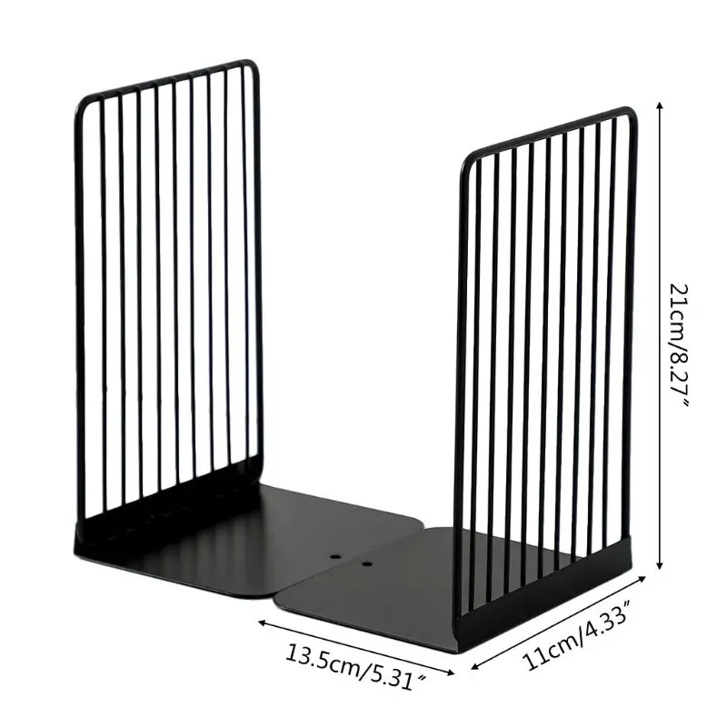 1 Pair Bookends Book Stand Support Simple Iron Desktop Non Slip Rack Shelf Holder Office Magazine Organizer