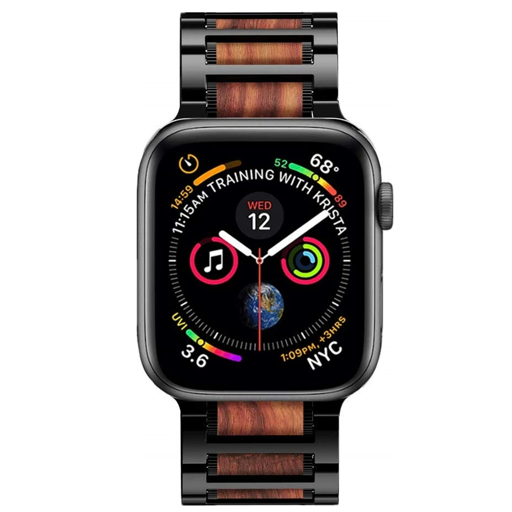 Для apple watch series 5 ремешок 44 мм 40 мм натуральный деревянный сандаловый браслет из нержавеющей стали для iwatch series 4 ремешок на запястье