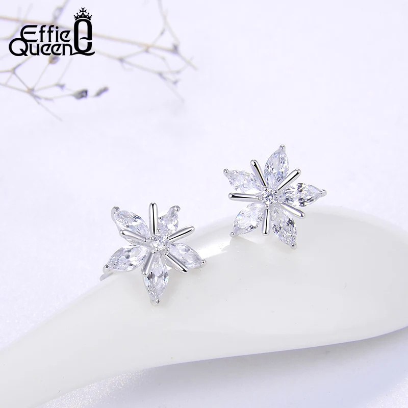 Effie queen, Настоящее серебро 925, снежный цветок, трендовые серьги, Рождественская серия, серьги-гвоздики, AAAA, циркониевые ювелирные изделия, Рождественский подарок BE172