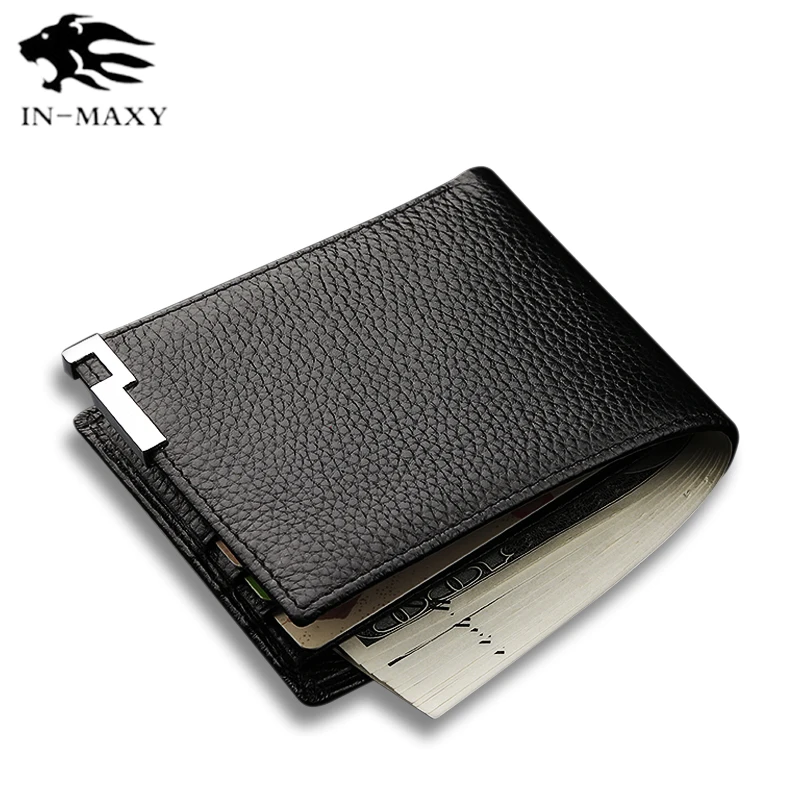 

IN-MAXY Genuine Leather Short Men's Wallet Young Student Cross Wallet First Layer Cowhide Thin Leather Wallet