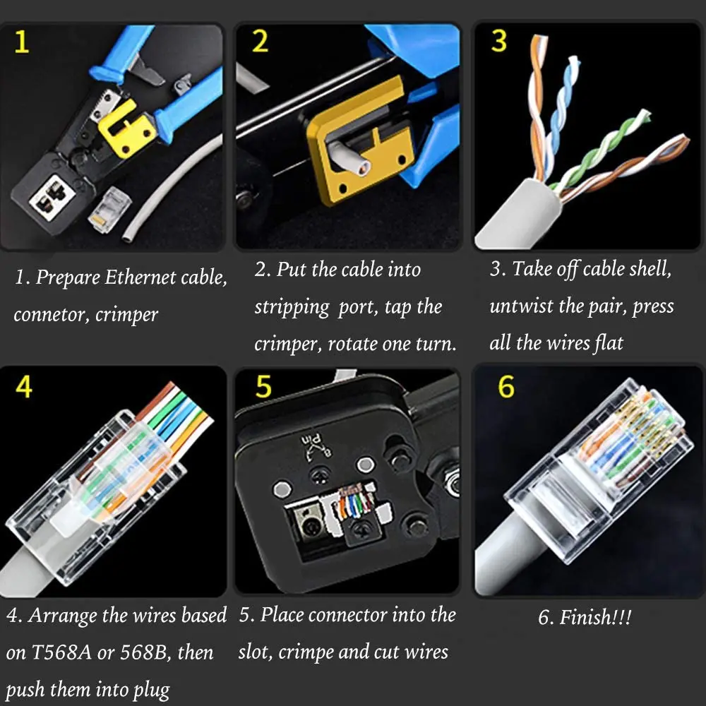 RJ45 Crimper Pass-Through/EZ RJ11/RJ12/RJ45 connectors Cutter Stripper CAT5e/CAT6 Network Cable Wire Crimping Tool wire stripper tools electrician tools