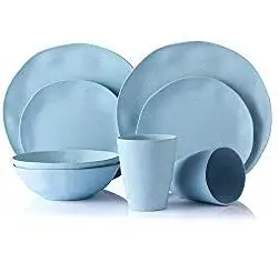 16pcs for 4 person Европейские столовые приборы, 5 шт., комплект столовой посуды из бамбукового волокна, простые блюда, салатная миска для супа, тарелка для стейка, западное блюдо - Цвет: 16pcs for 4 person