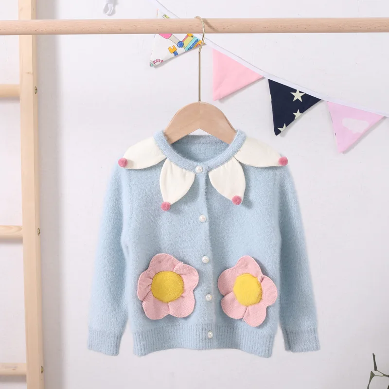 Осень-зима, Новые свитера для маленьких девочек, кардиган, свитер, куртка для малышей, Детский свитер, детский вязаный свитер - Цвет: blue