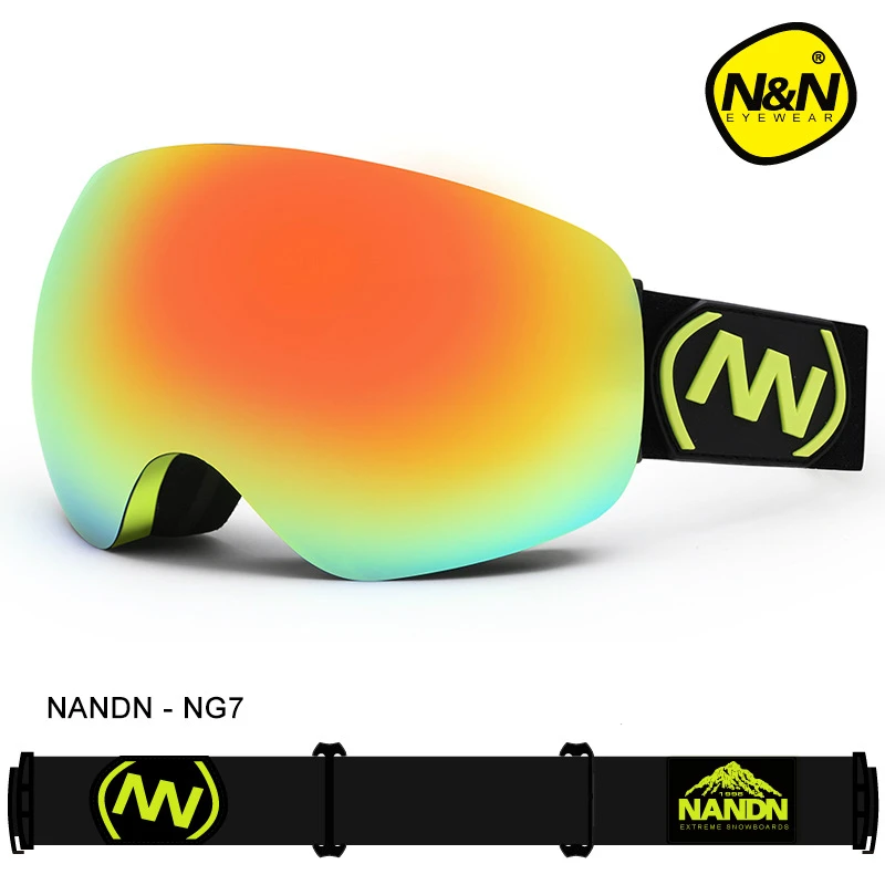 NANDN бренд лыжные очки двухслойные УФ 400 Анти-туман большие Лыжные маски очки лыжные очки для мужчин и женщин Снег Сноубординг очки - Цвет: Yellow Gold