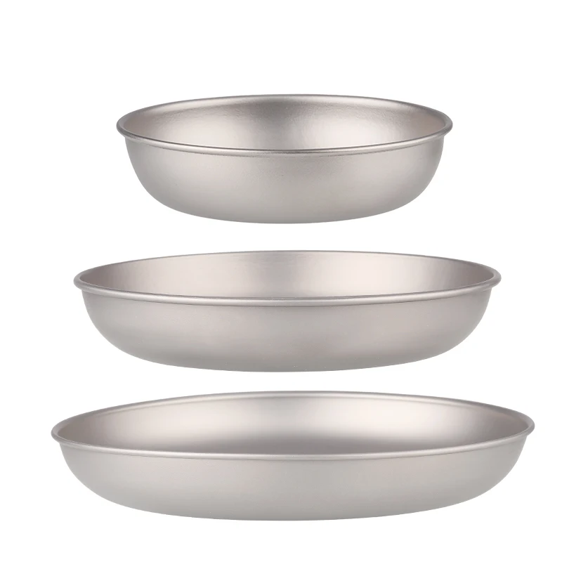 Titanium Trek Plate Titanium Pan Dish Plate 3 Pcs With Carry Mesh Bag