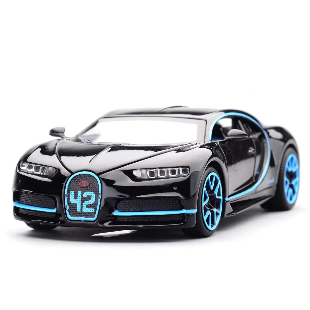 Новинка, 1:32, модель суперкара, игрушка, Chiron, цинковый сплав, оттягивается, литая под давлением, модель автомобиля, коллекция, со звуком, светильник для детей, подарок - Цвет: Black