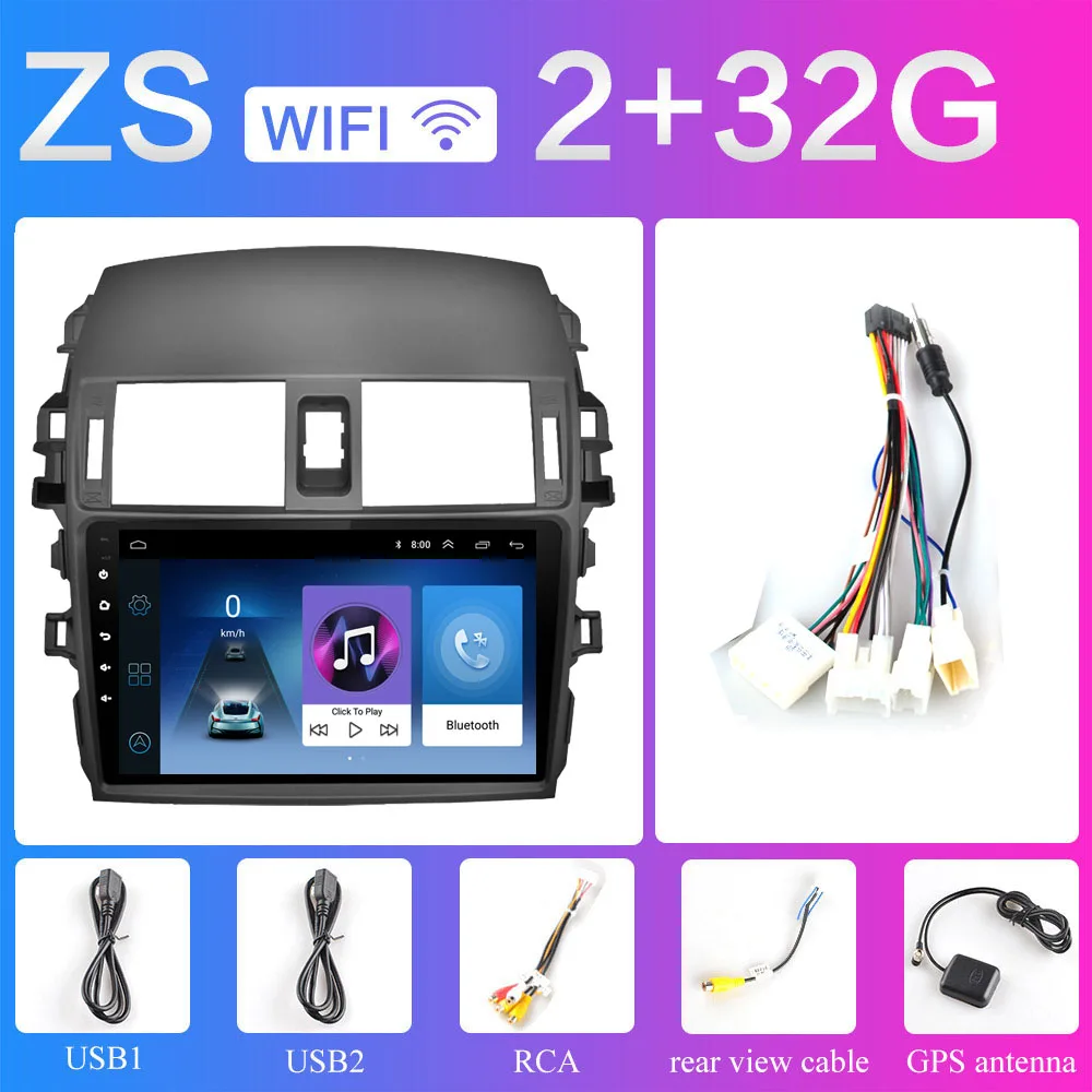 ZS 2G 2din 2.5D Android 8,1 Автомобильный мультимедийный dvd-плеер для Защитные чехлы для сидений, сшитые специально для Toyota Corolla 2007 2008 2009 2010 2011 2012 2013 автомобиль радио gps навигации - Цвет: ZS 2G