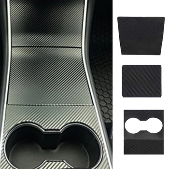 

Easy Install Decorative Sticker Wrap Car Center Console Armrest Box Carbon Fiber Control Panel Cover Durable For Tesla Model 3