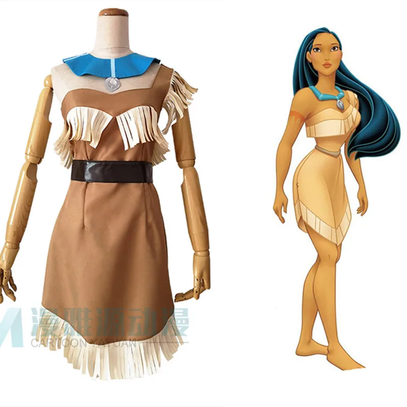 Halloween Women Indian Princess Pocahontas Costume Matoaka spalla inclinata  Fancy Dress con collana|fancy dress|pocahontas costumecostume pocahontas -  AliExpress
