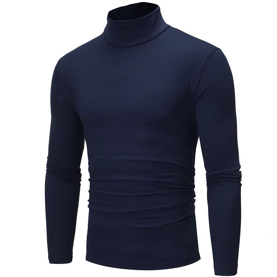 navyblue Осенне-зимний мужской свитер, Мужская водолазка, однотонный Повседневный свитер, Мужской приталенный брендовый вязаный пуловер - Цвет: navyblue