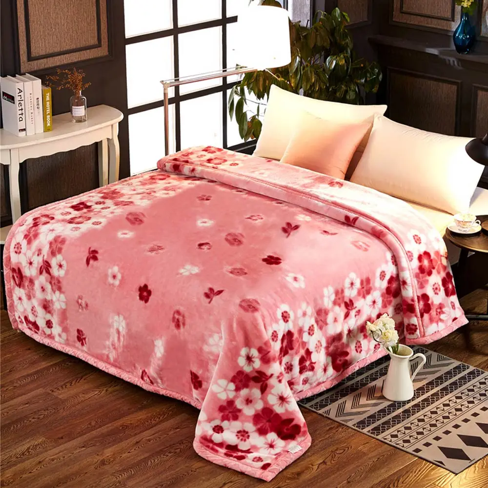 

2019 Pink Sakura Flowers Double-side Winter Thick Raschel Blankets Twin Full Queen Size Polyester Bedsheet Linens