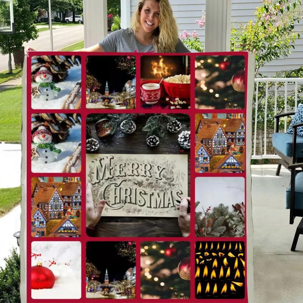 

Custom Merry Christmas Cozy Warmth Blanket for Winter Bedding Couch Holiday Gift Home Decor Sherpa Fleece Blanket for Boys Girls