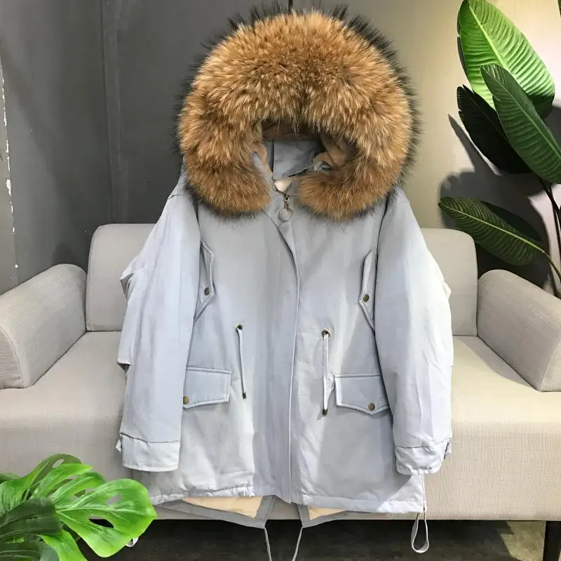 Женский пуховик, корейский стиль, короткий, свободный, плотный, с густым мехом, белый, утиный пух,, модная новинка, большие размеры - Цвет: see chart