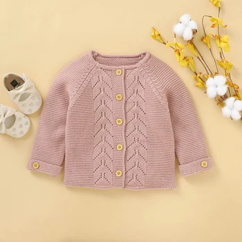 

Newborn Baby Girl Clothes Sweater Long Sleeve Pink Cardigan Autumn Winter Fashion Knitted Outcoat