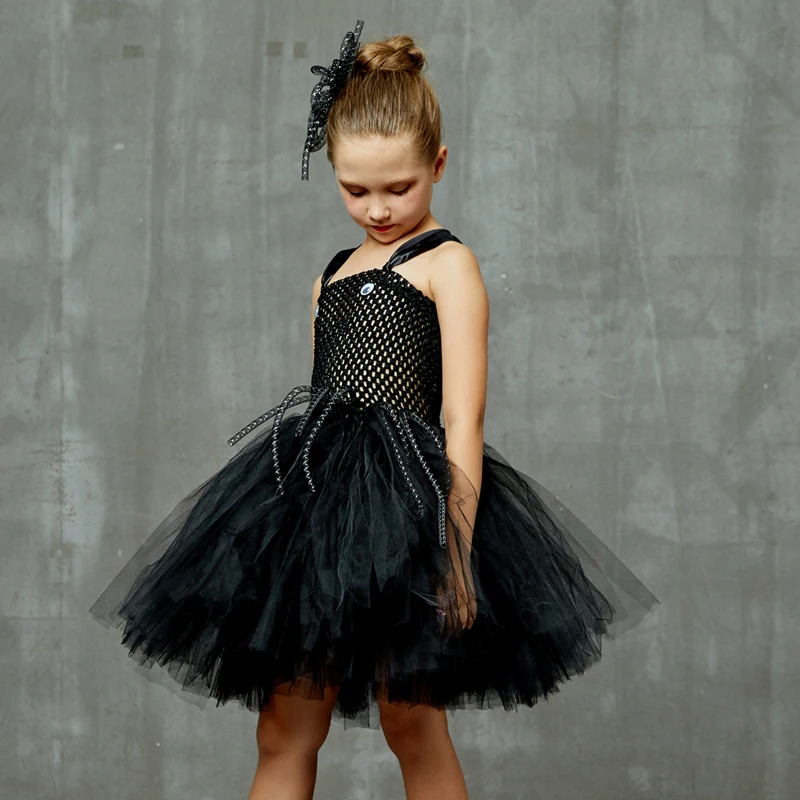 Silly Spider Tutu Dress for Girls Halloween Carnival Party Costume Kids Black Arachnid Animal Dress with Hair Clip Cosplay Dress (2)