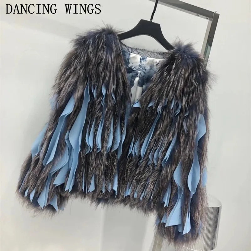 

New winter Women Real Silver Fox Fur Coats Casual Round Neck Short Genuine Fur Jacket Female